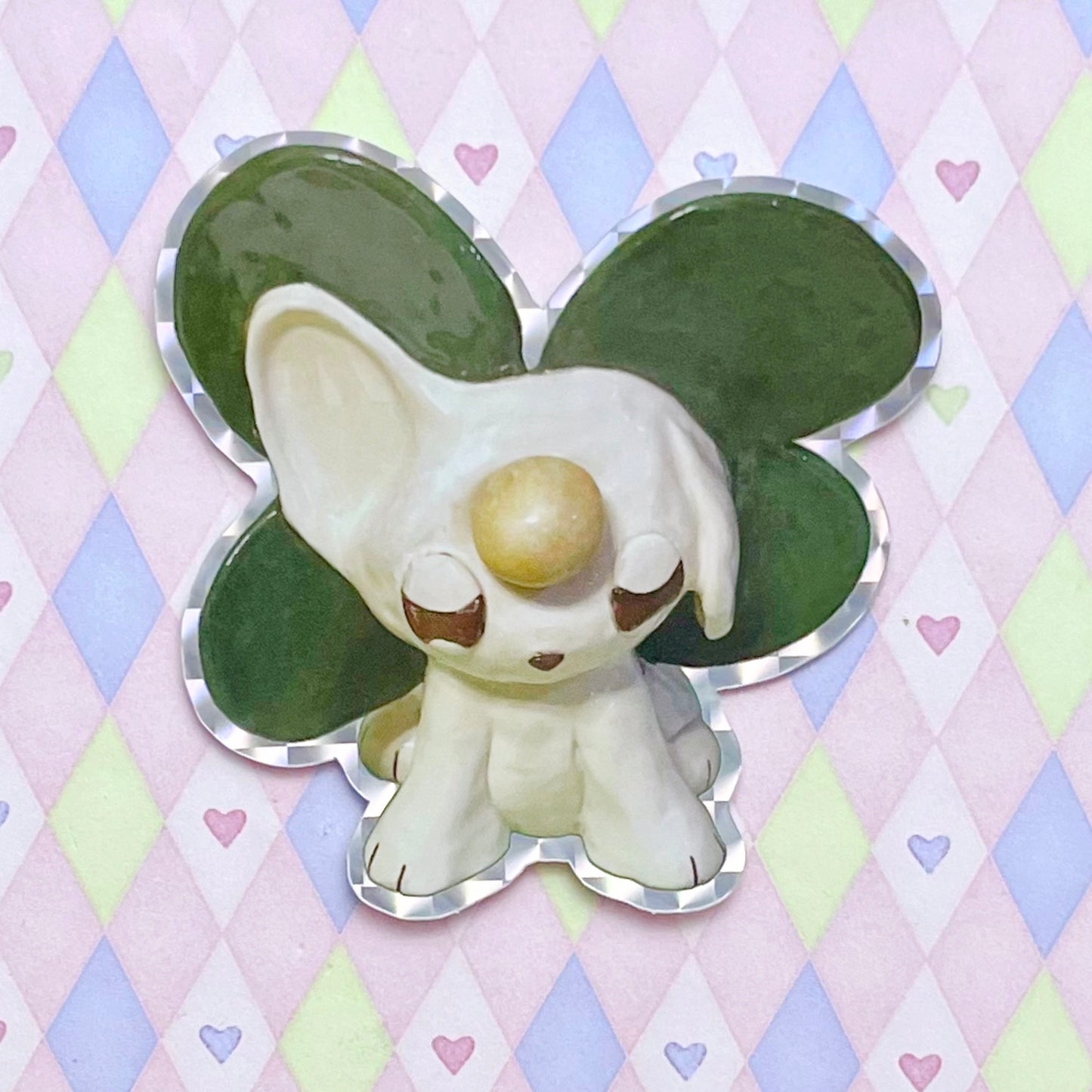 cloverdog ceramic sculpture kawaii holographic vinyl sticker! (3")