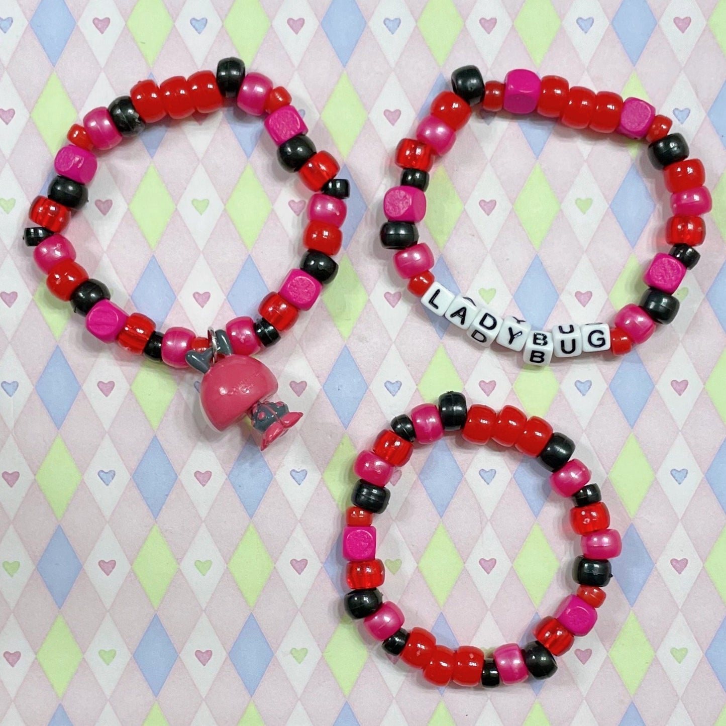 ladybug little pet red retro toy kandi bracelet set!