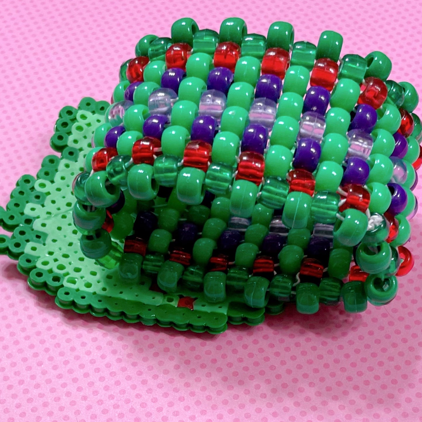 perler green purple zombie kitty handmade kandi cuff bracelet!