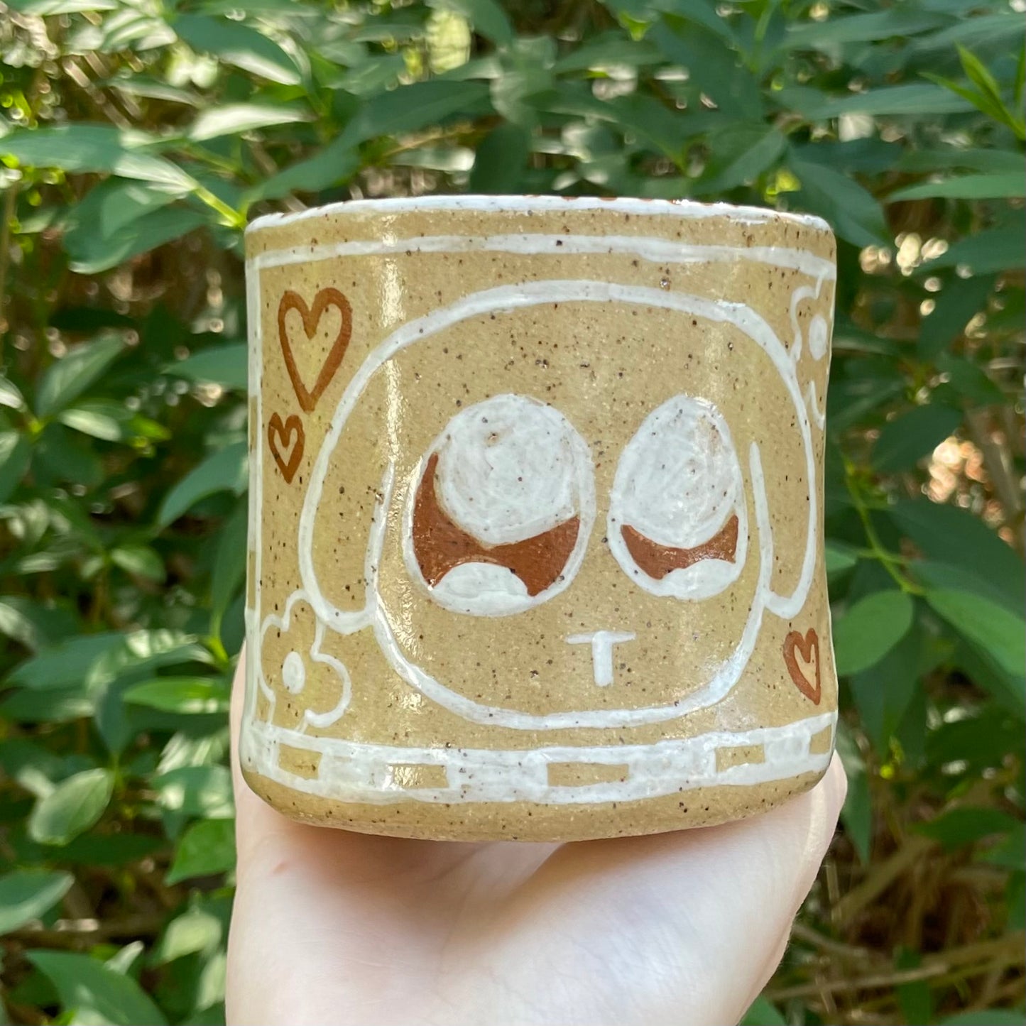 "growing together" puppy dogs tan & white ceramic stoneware flower pot!