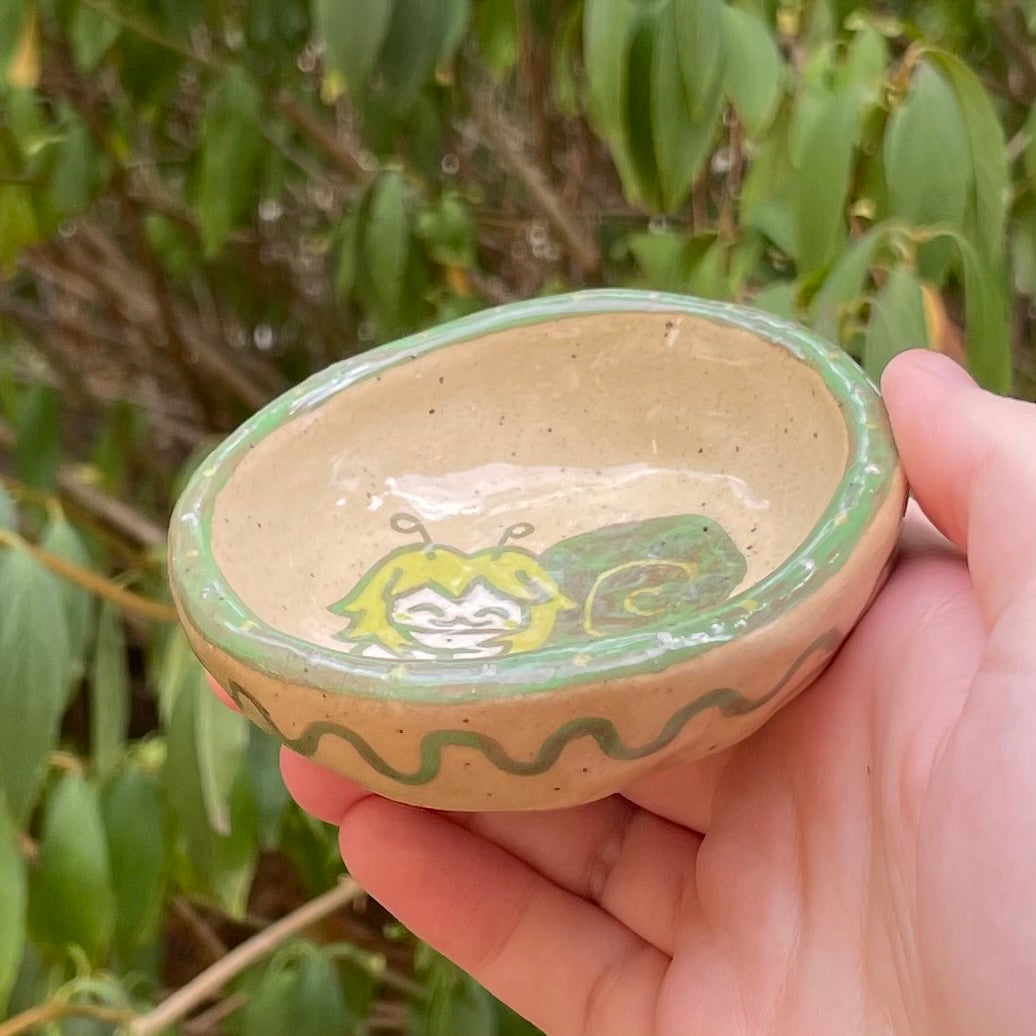 snailgirl green handmade small ceramic stoneware trinket dish!