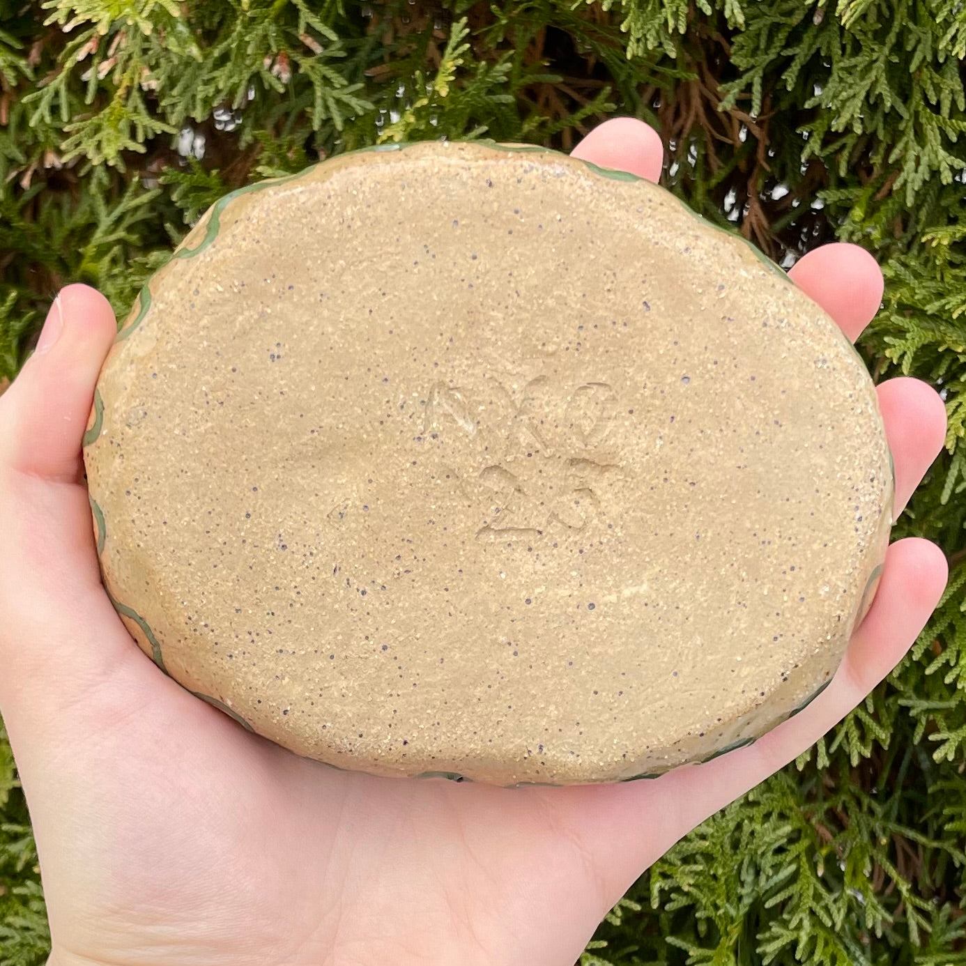 green orange wolf handmade ceramic stoneware bowl!