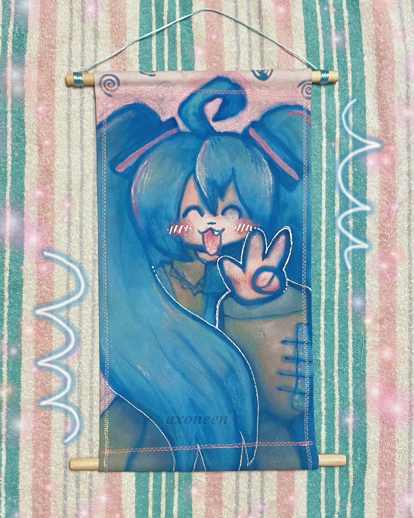 hatsune miku kawaii airbrush fabric wall scroll tapestry!