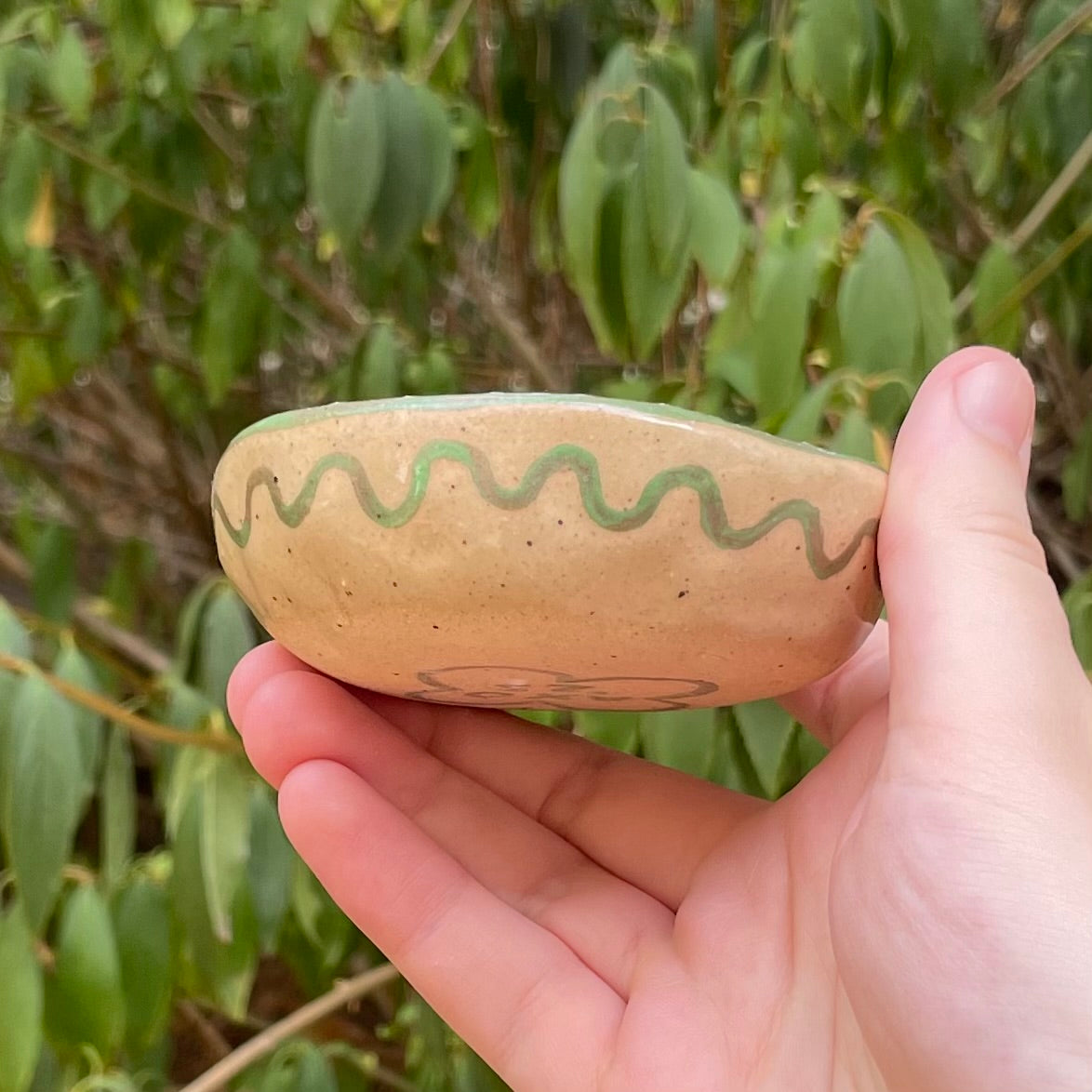 snailgirl green handmade small ceramic stoneware trinket dish!