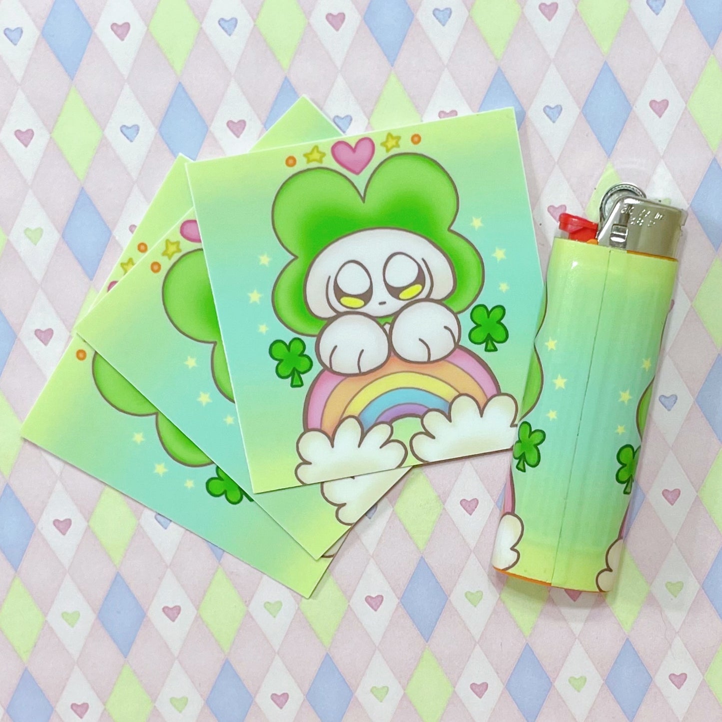 rainbow cloverdog kawaii cute bic lighter skin sticker!