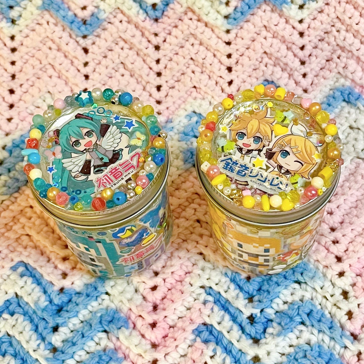vocaloid kawaii sticker glitter bead decoden rainbow collage glass stash mason jars! (8oz.)
