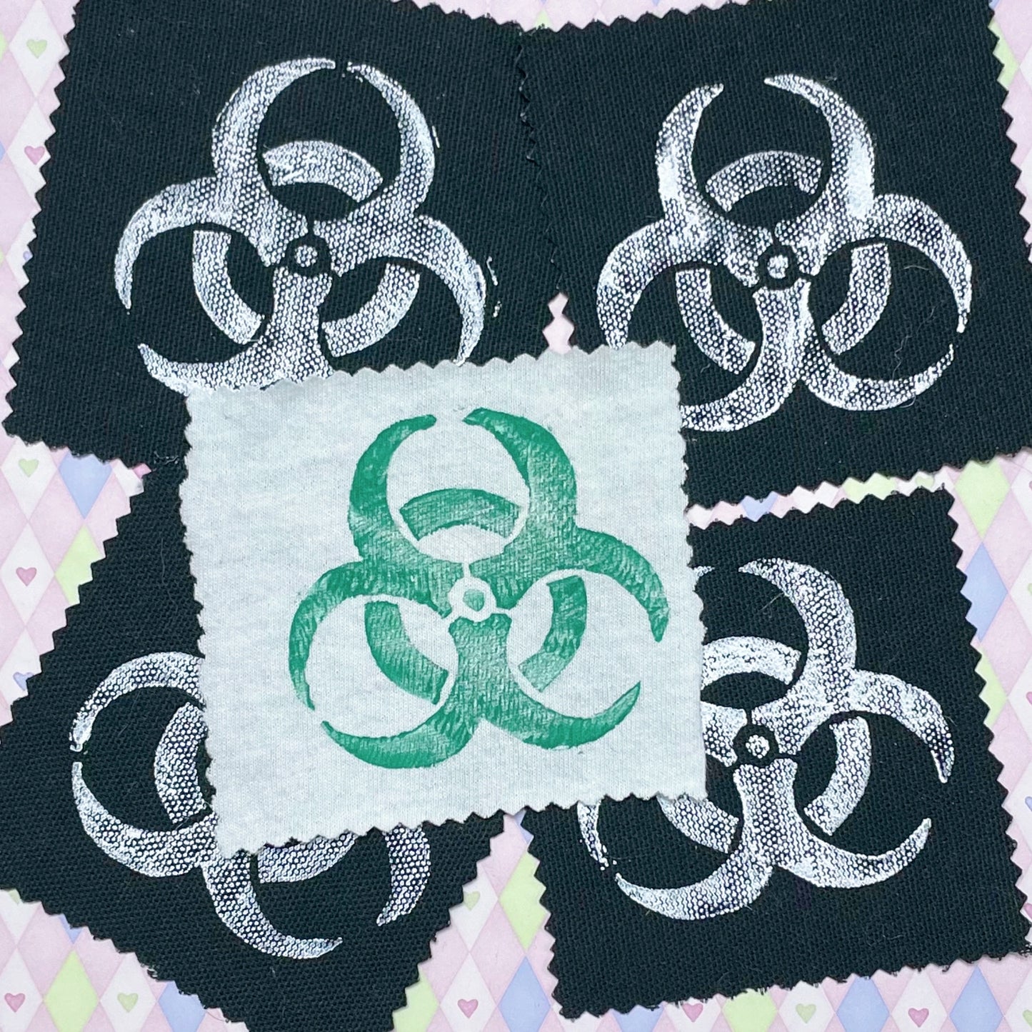 biohazard symbol white black block canvas print fabric patches!