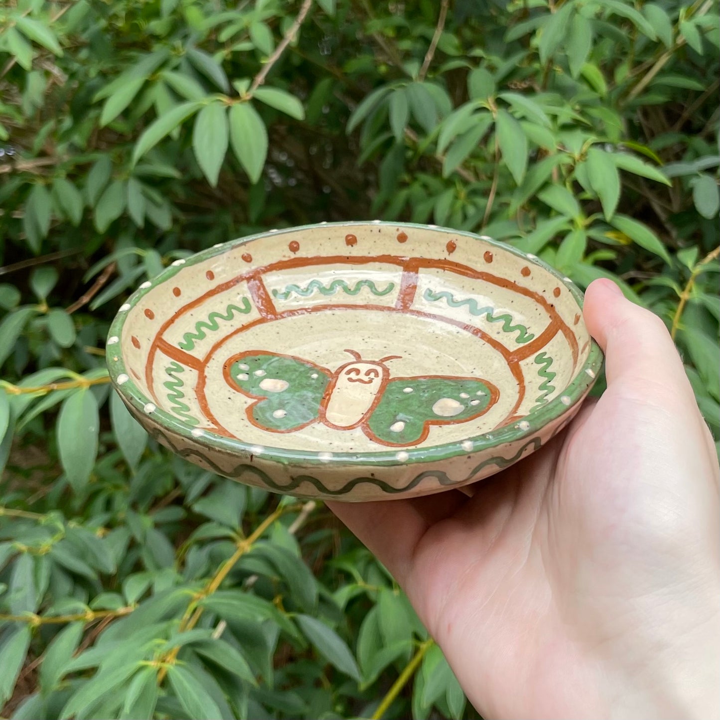 green brown butterfly kawaii ceramic stoneware plate!