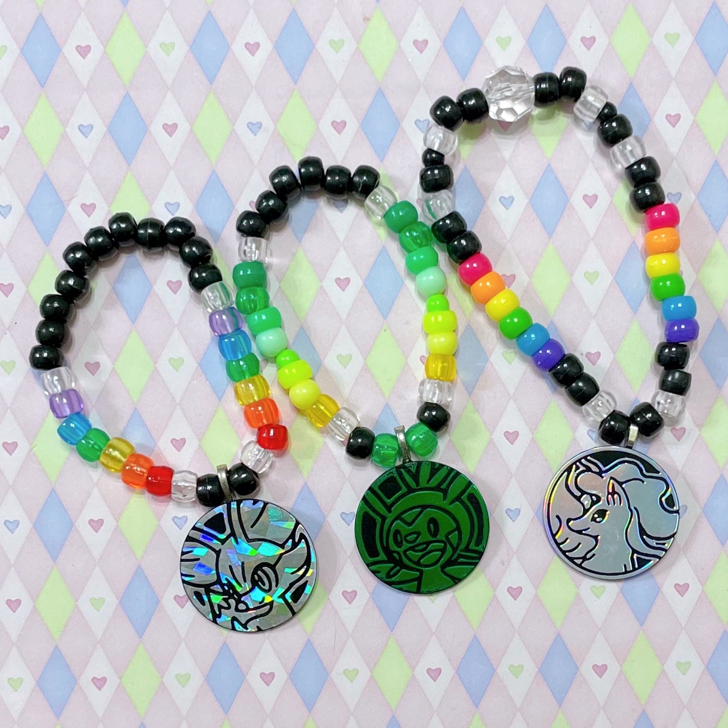 pokemon coin kawaii 3 piece handmade kandi bracelet set!