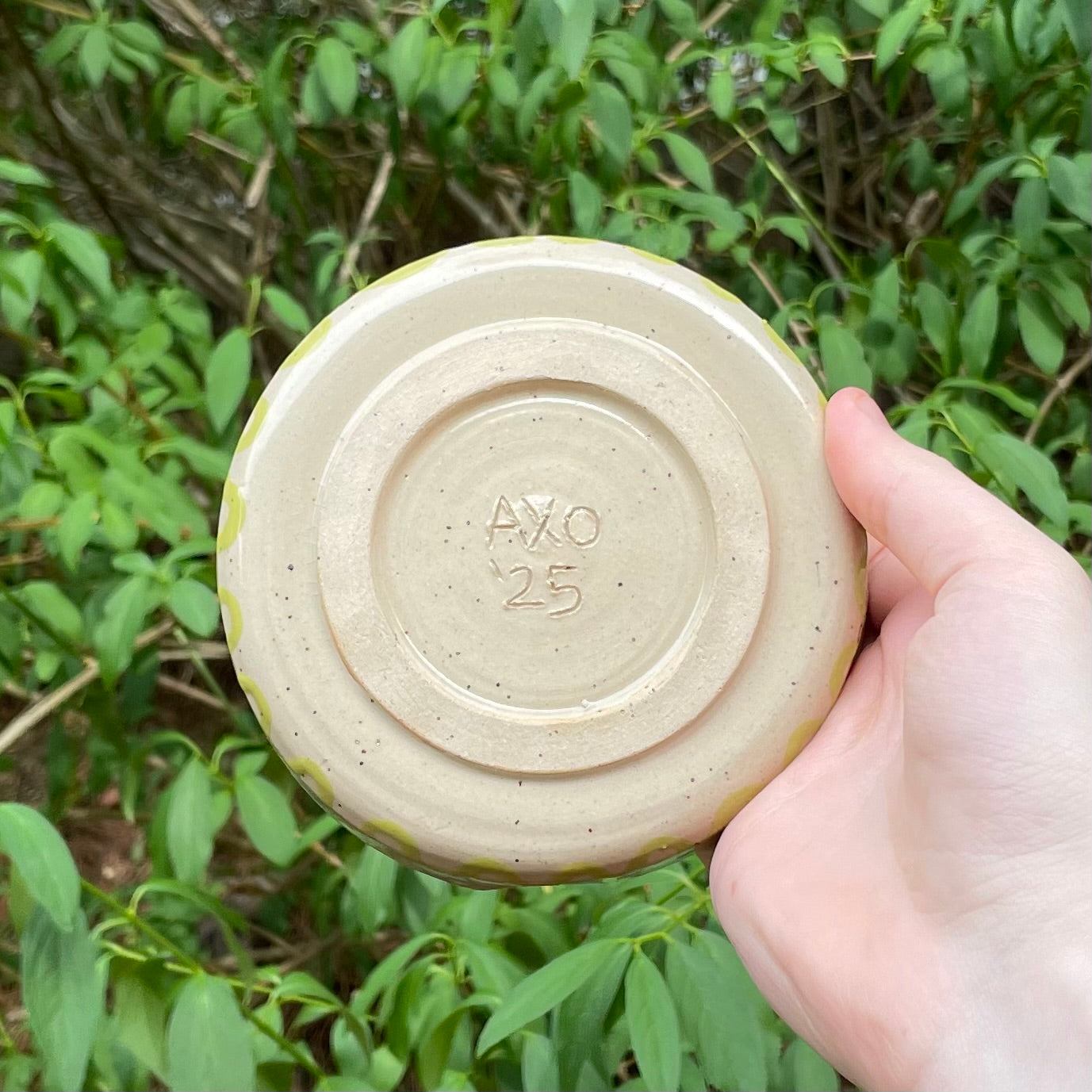green wolf wheel thrown ceramic stoneware ashtray!