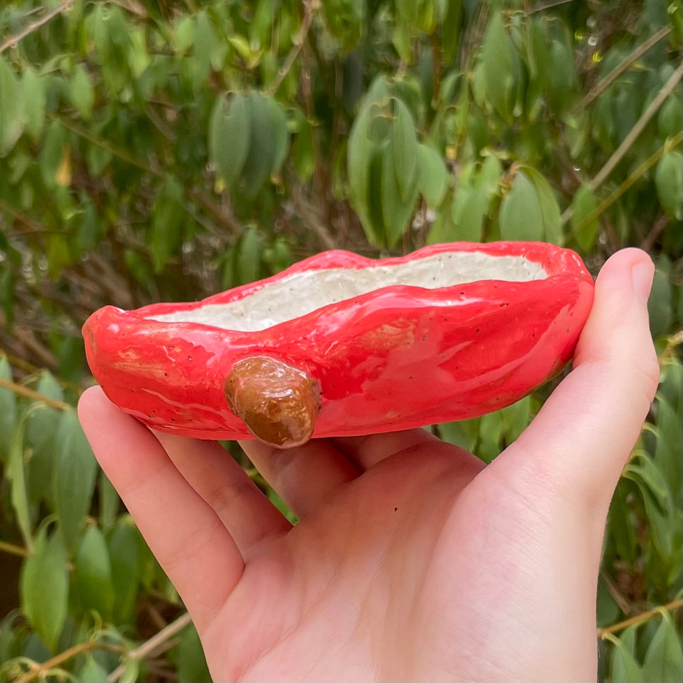 red apple handmade large ceramic stoneware trinket dish!