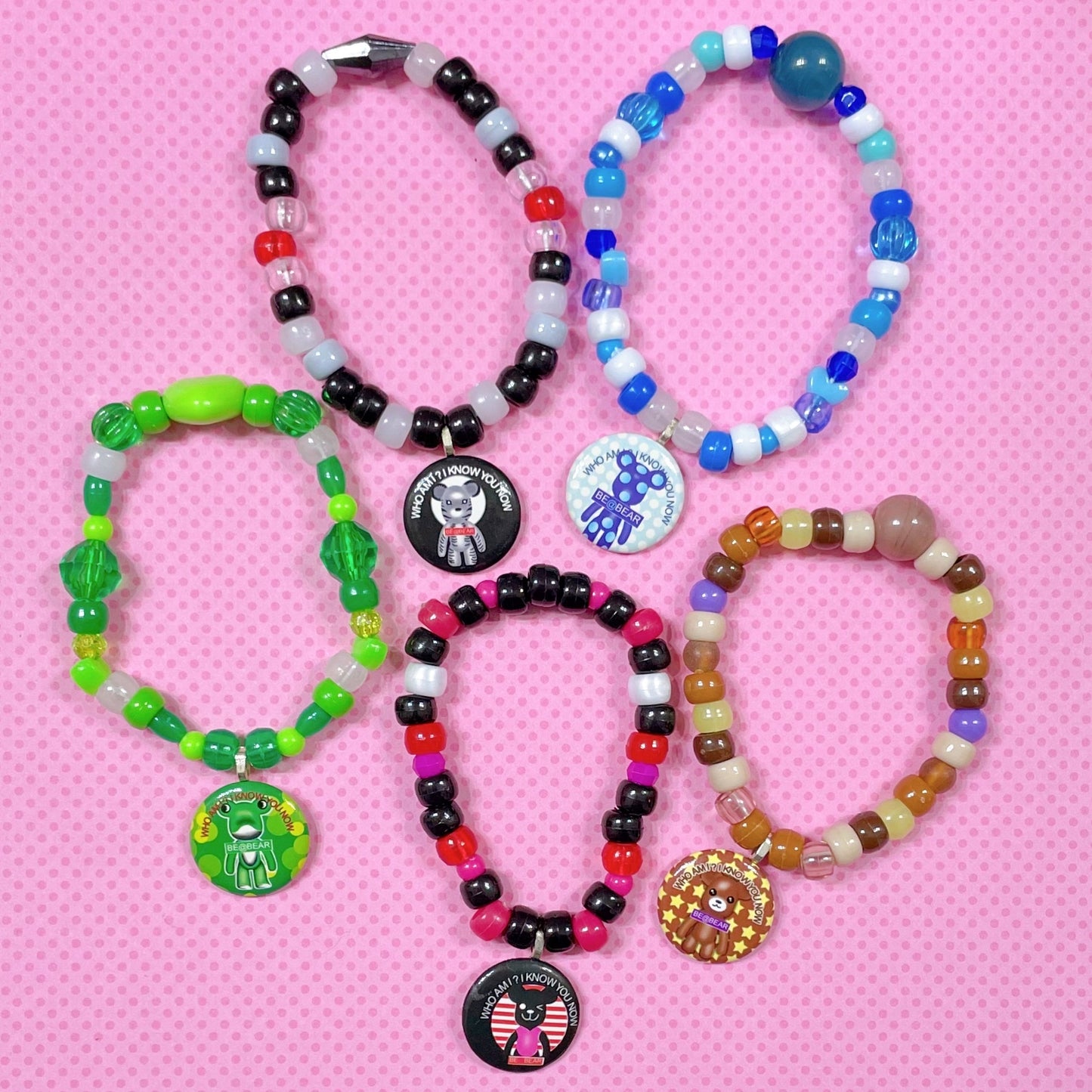 bearbrick 5 piece handmade kandi bracelet set!