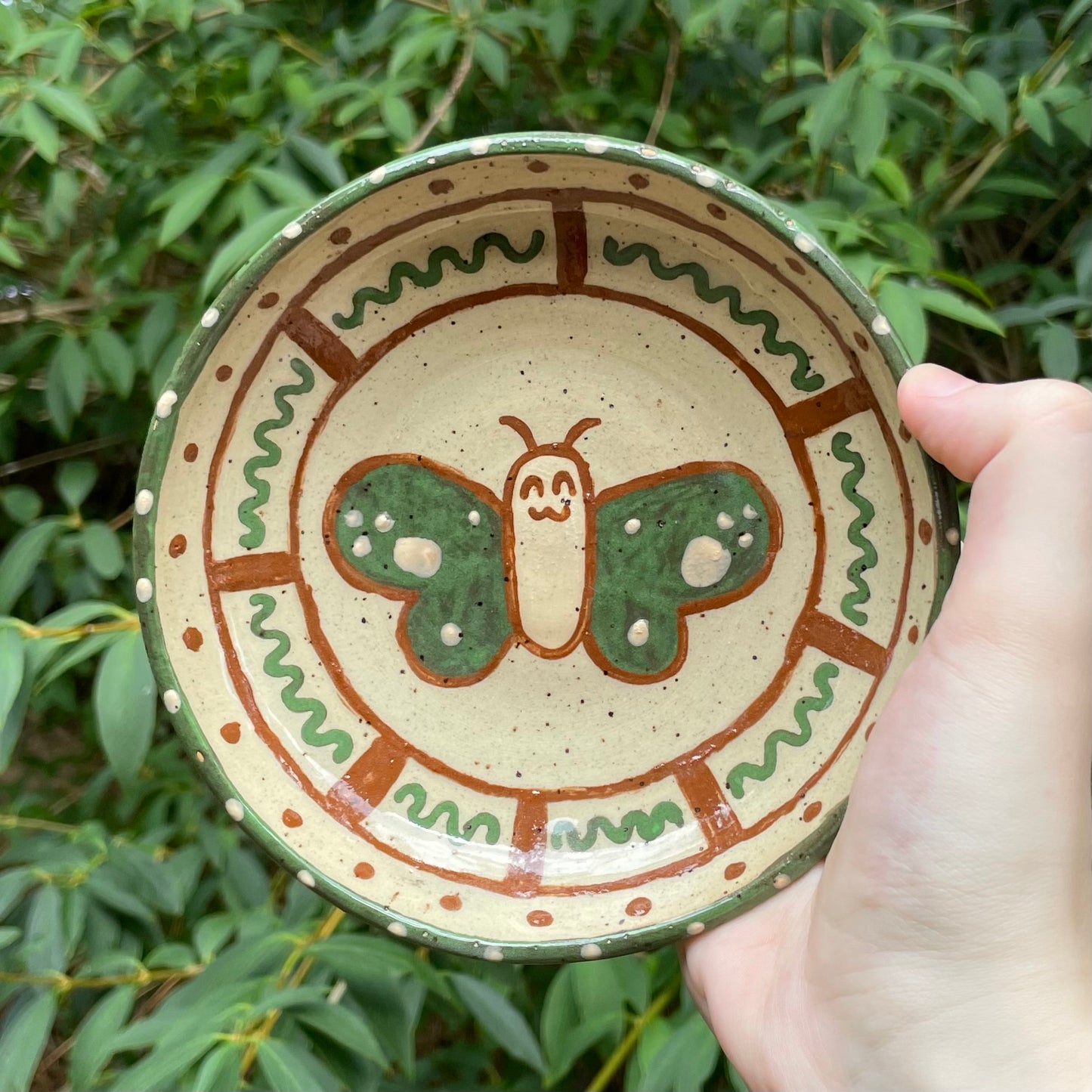 green brown butterfly kawaii ceramic stoneware plate!