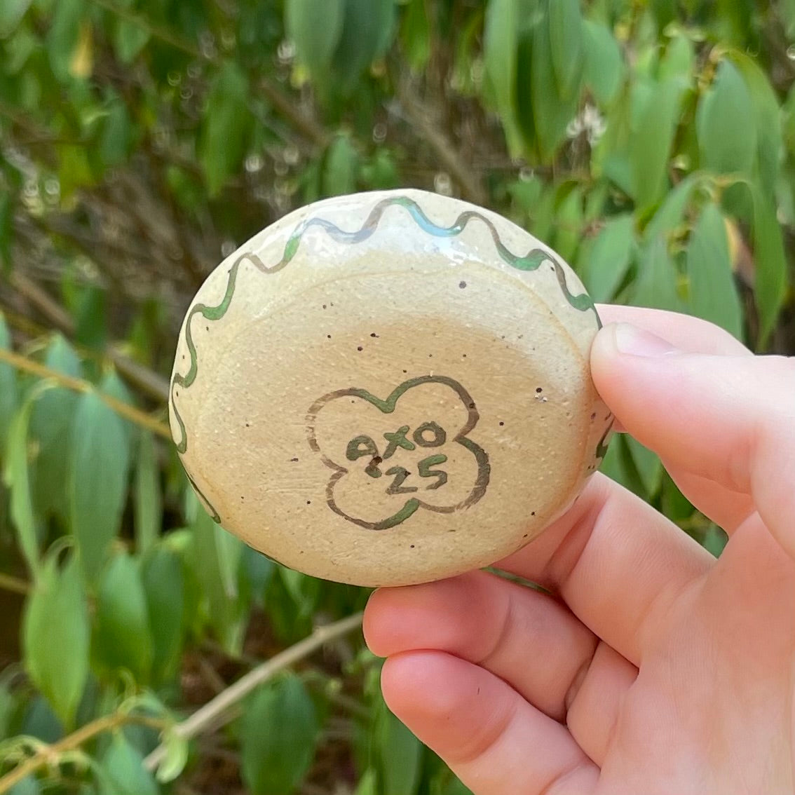 kitty cat green handmade small ceramic stoneware trinket dish!