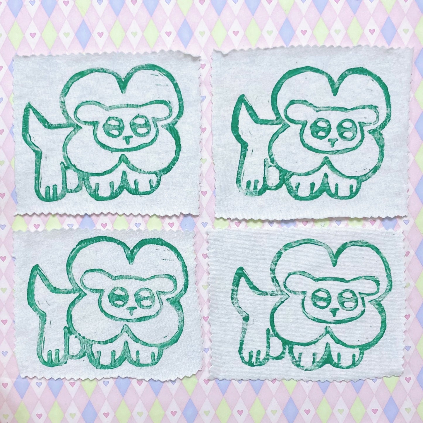 cloverdog green white block print fabric patches!