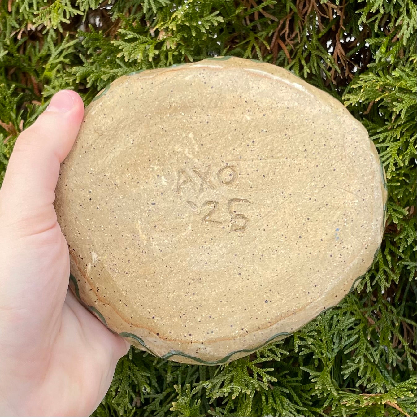 green pink wolf handmade ceramic stoneware bowl!