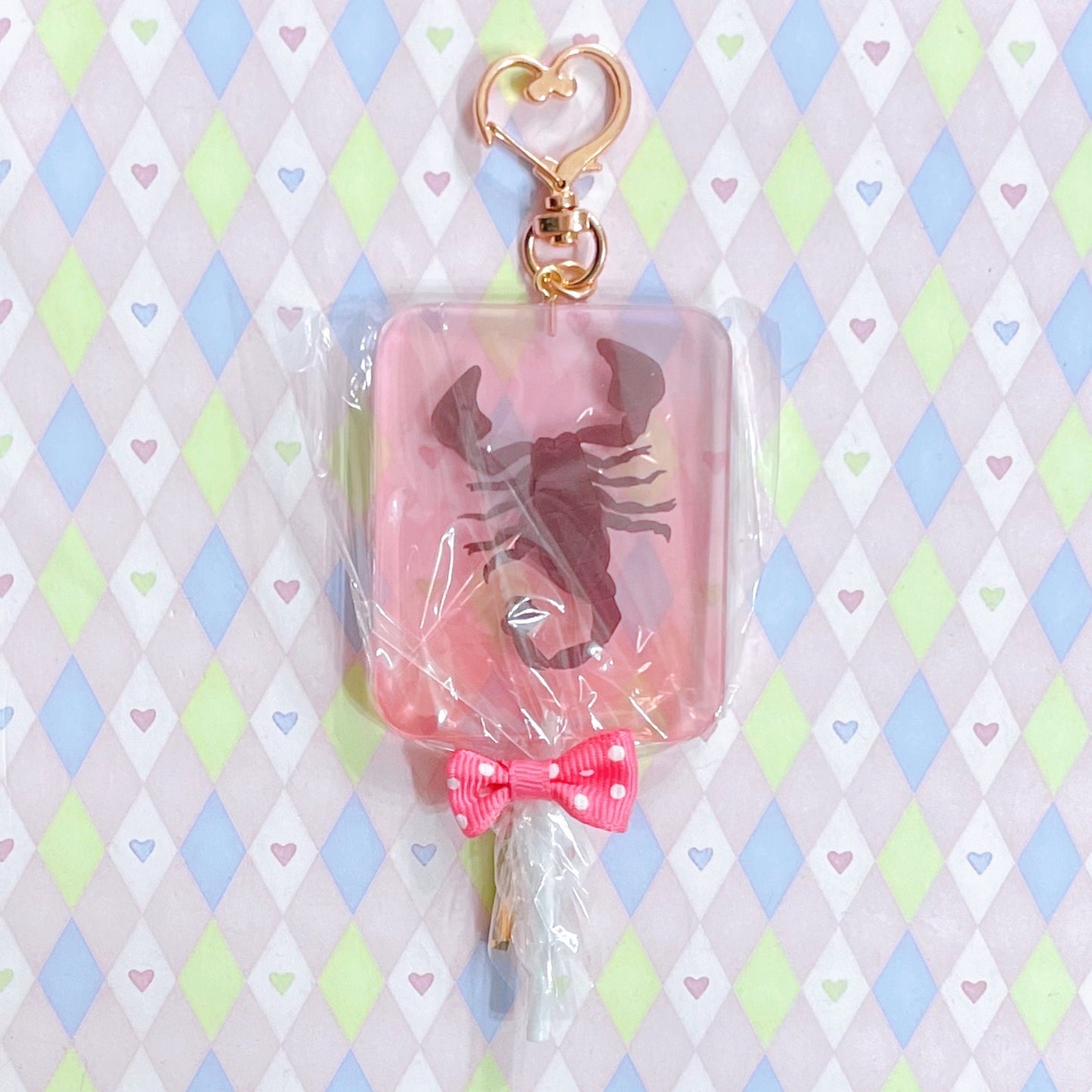 pink yellow blue scorpion lollipop fake candy creepy cute kawaii double sided transparent acrylic keychain! (3.5")