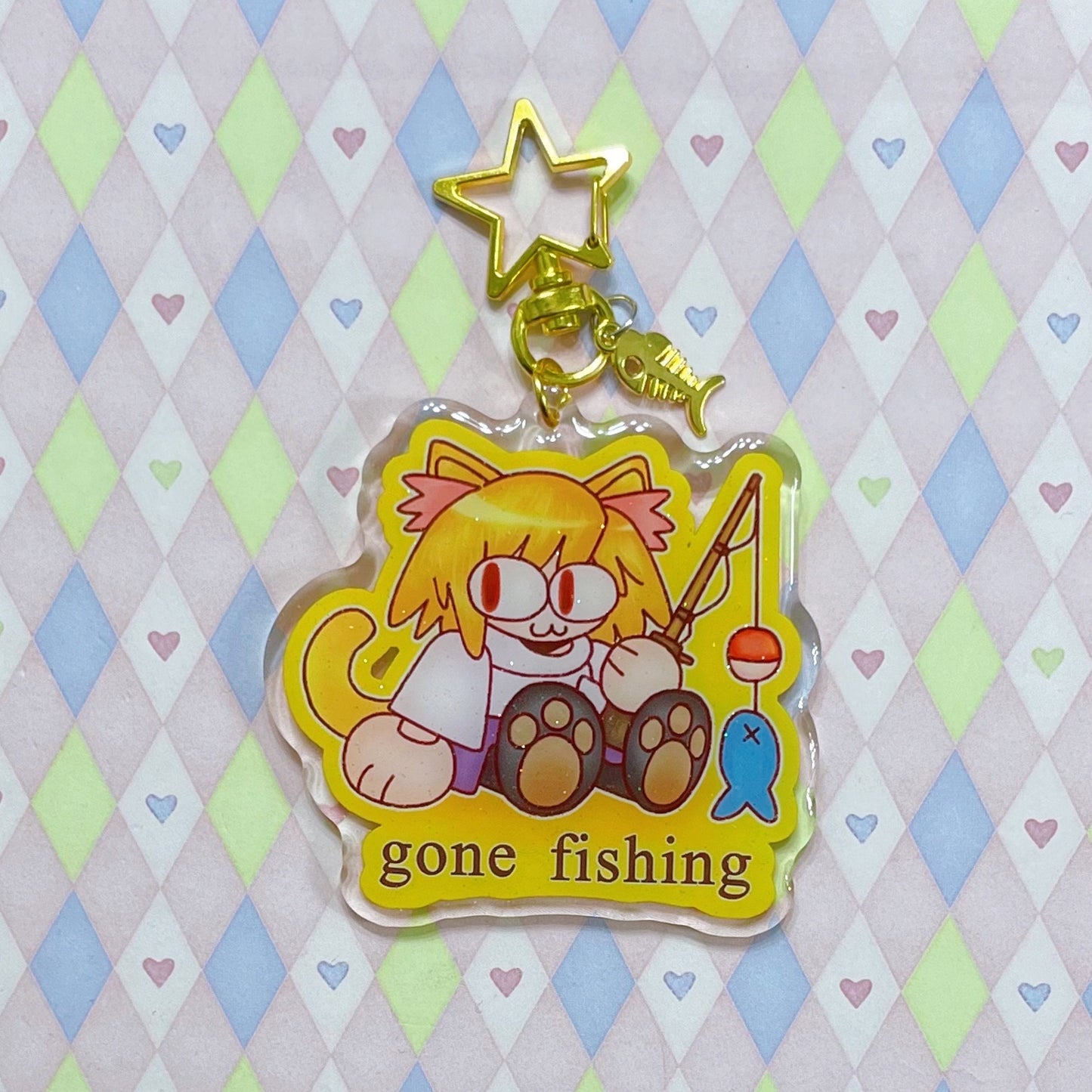 gone fishing neco arc type moon double sided glitter epoxy acrylic keychain! (3")