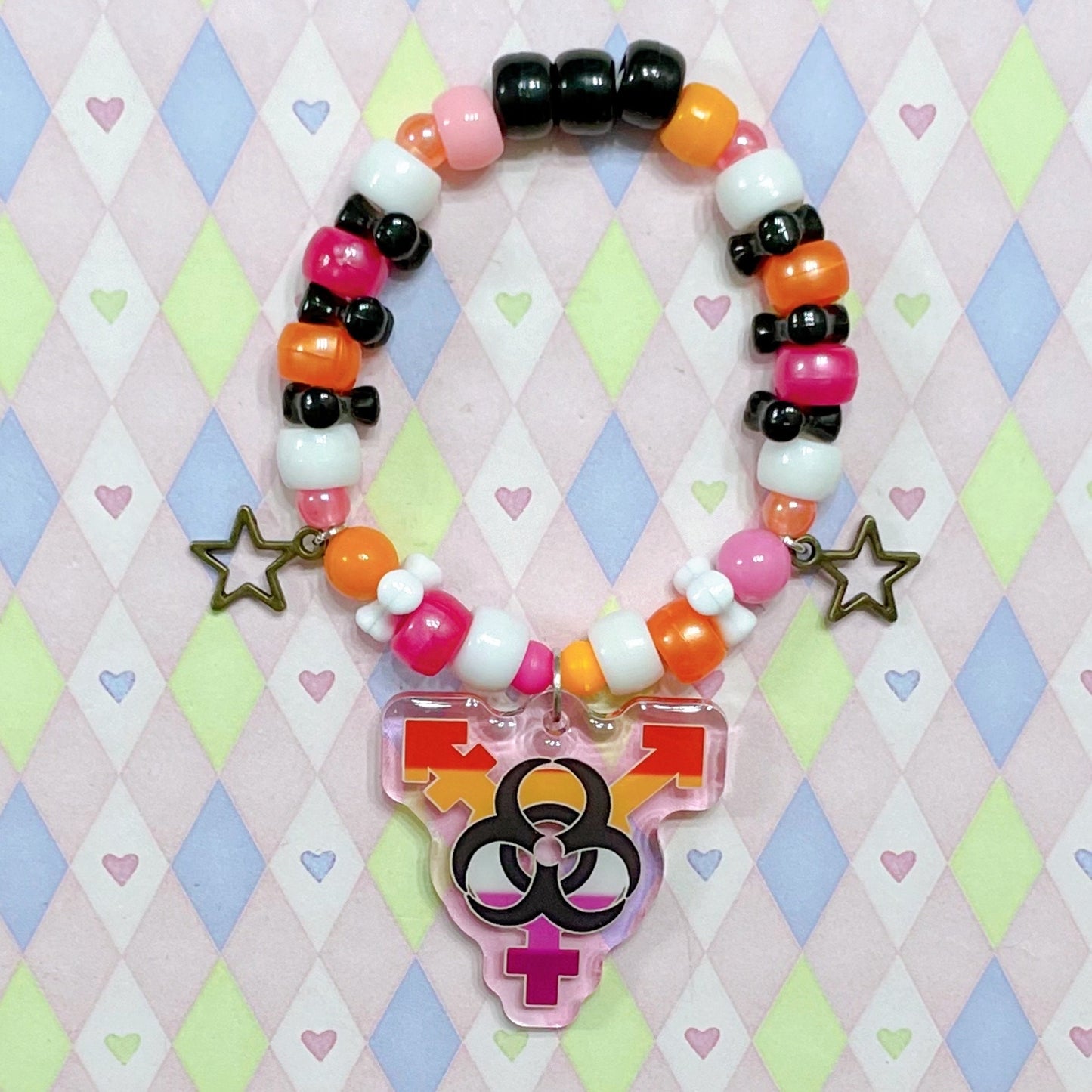 trans pride biohazard genderqueer genderfluid nonbinary lgbt punk handmade kawaii kidcore kandi bracelet!