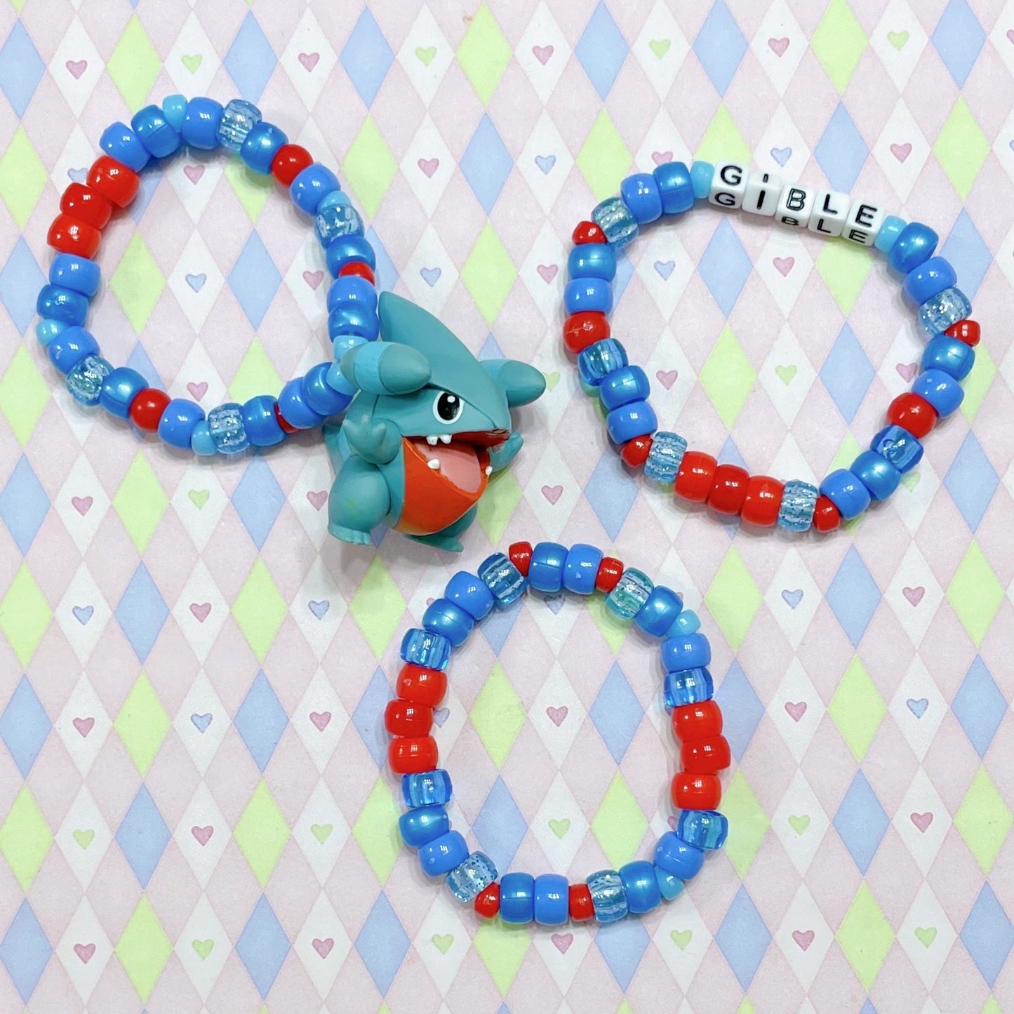 pokemon gible blue dragon handmade kandi bracelet set!