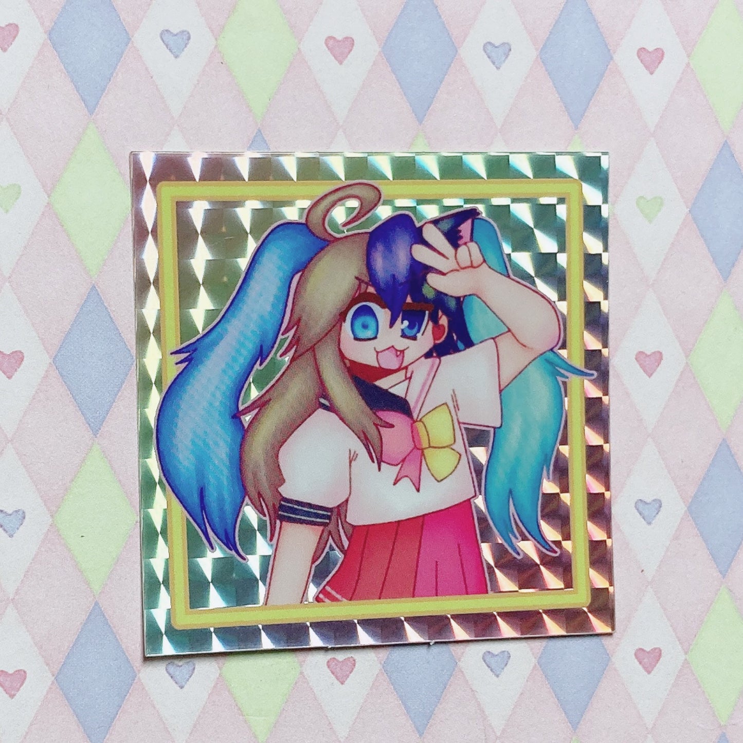 moetron anime girl prismatic holographic sticker! (2.5")