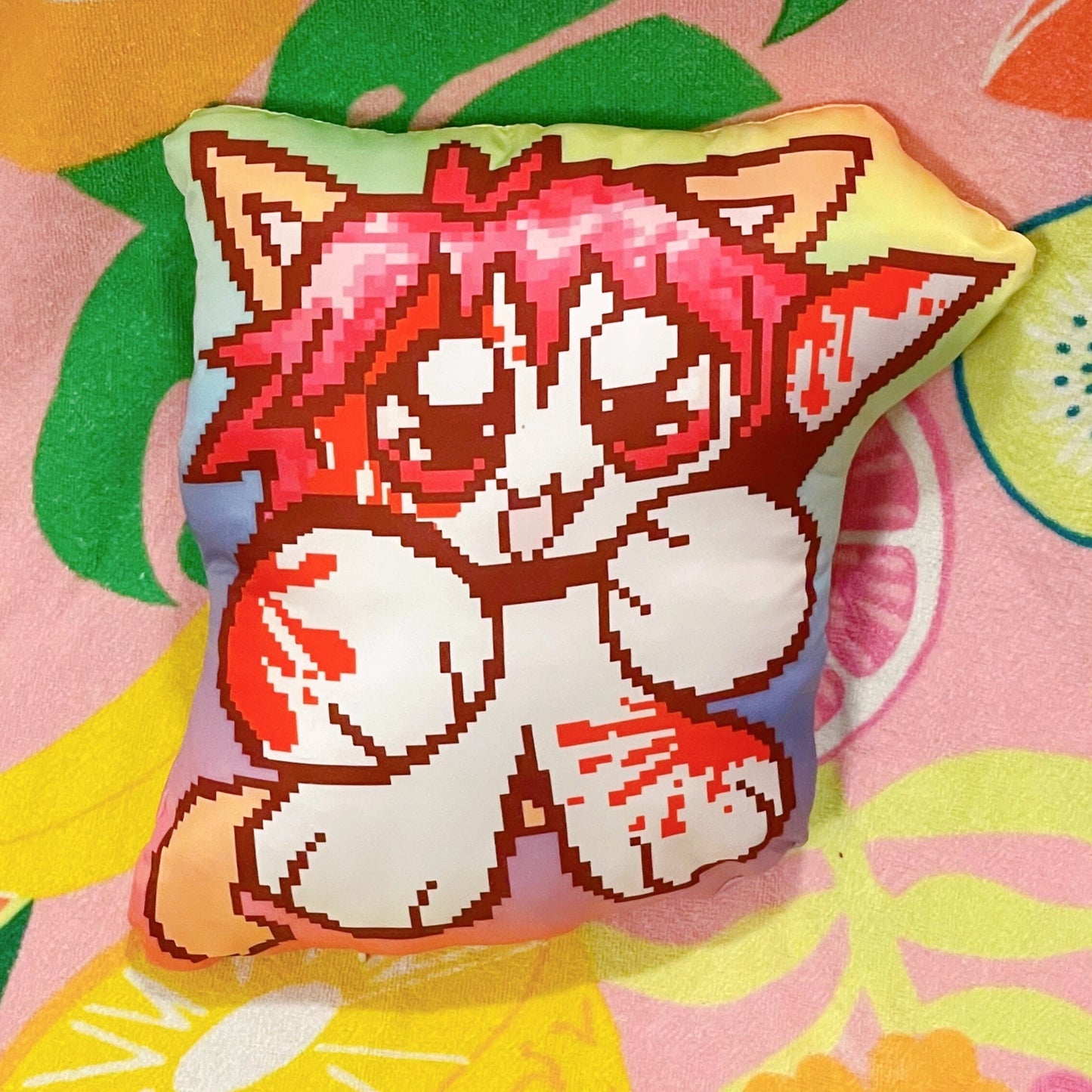 yancat yandere catgirl rainbow pixelart plush double sided pillow cushion! (12")