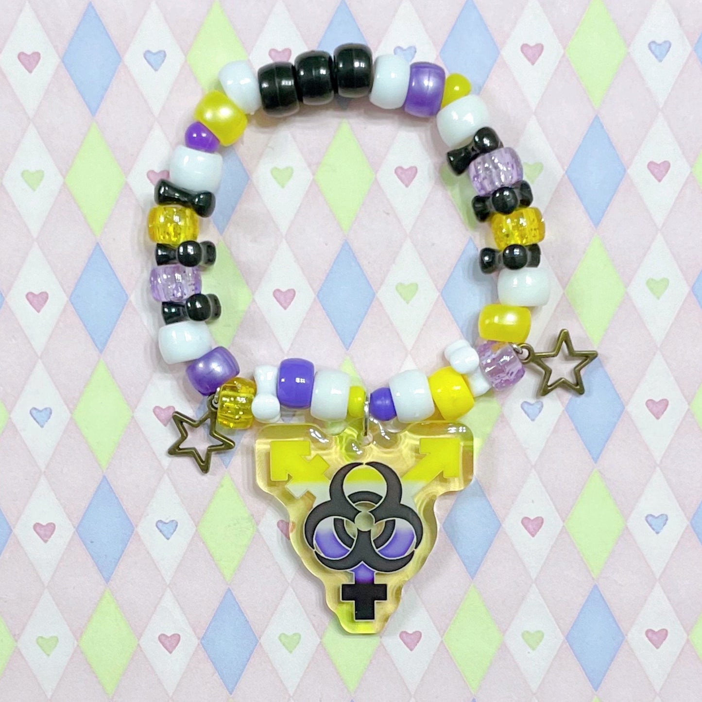 trans pride biohazard genderqueer genderfluid nonbinary lgbt punk handmade kawaii kidcore kandi bracelet!