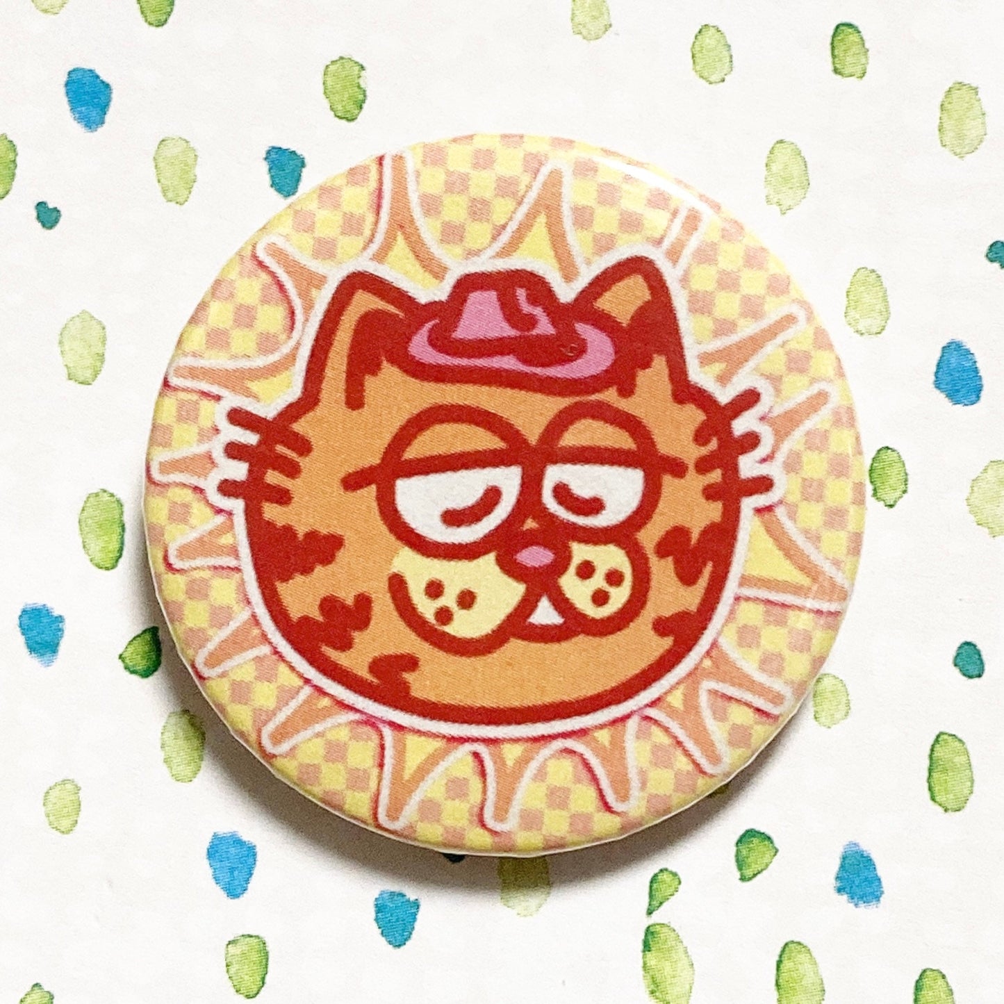 funny cat cowboy orange pink pinback button! (1.5")