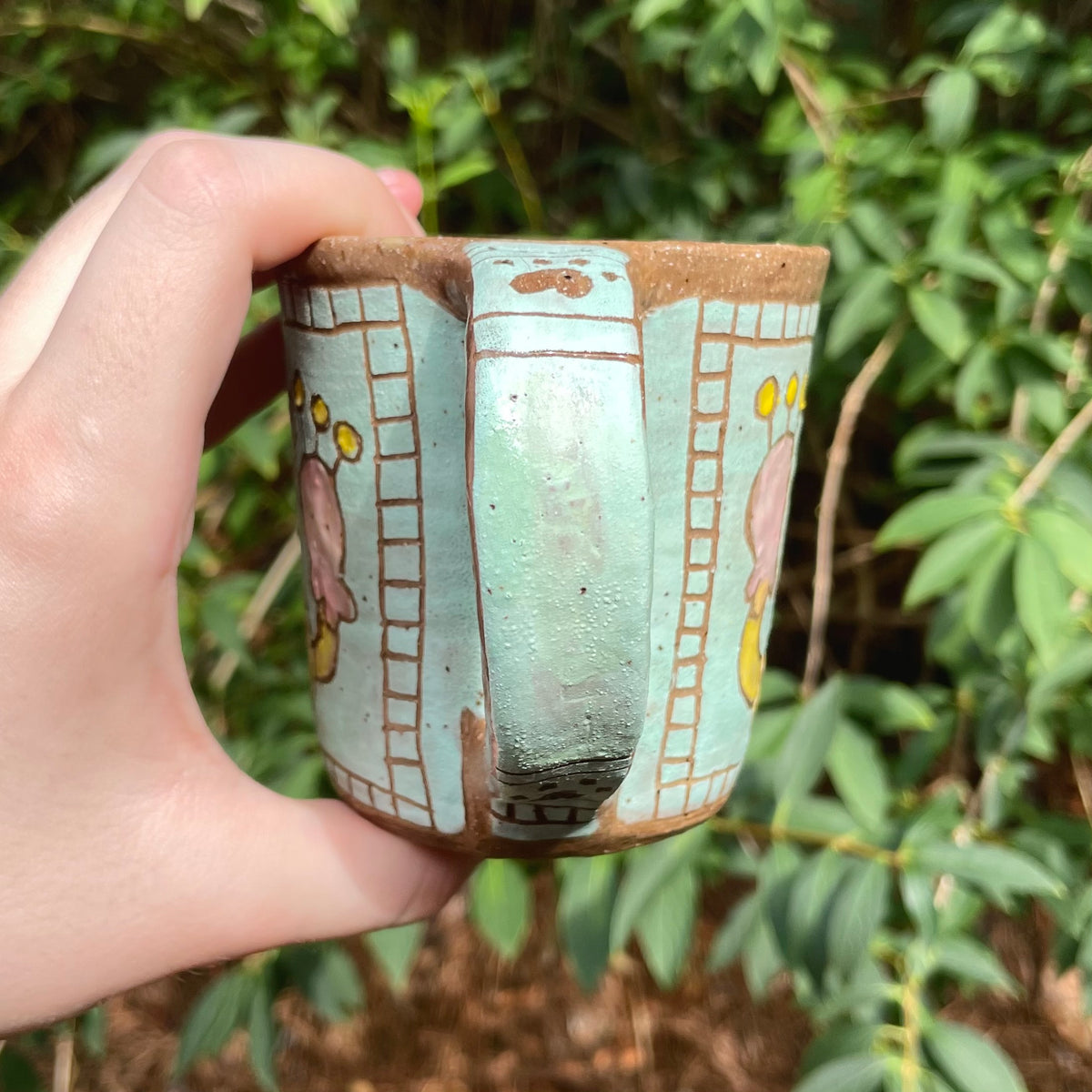 pink cat kawaii creature handmade ceramic stoneware mug!
