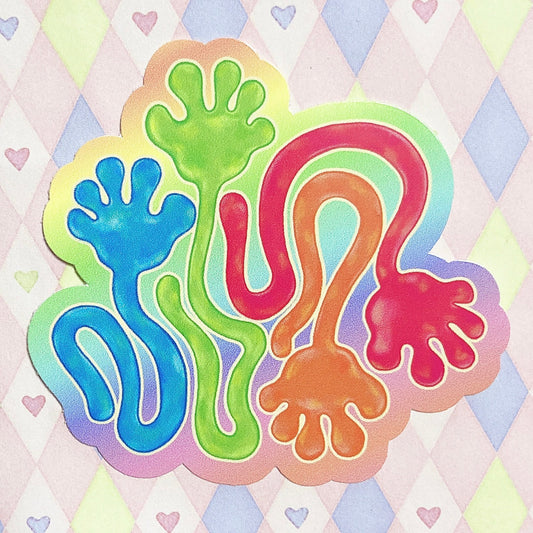 rainbow sticky slap hands toy nostalgia kidcore vinyl sticker! (3")