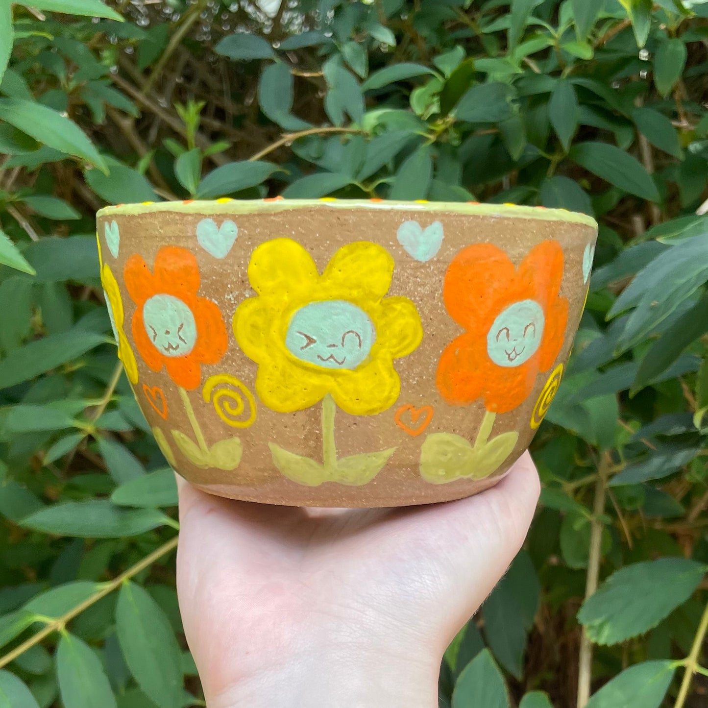 happy flower faces kawaii ceramic stoneware flower pot!