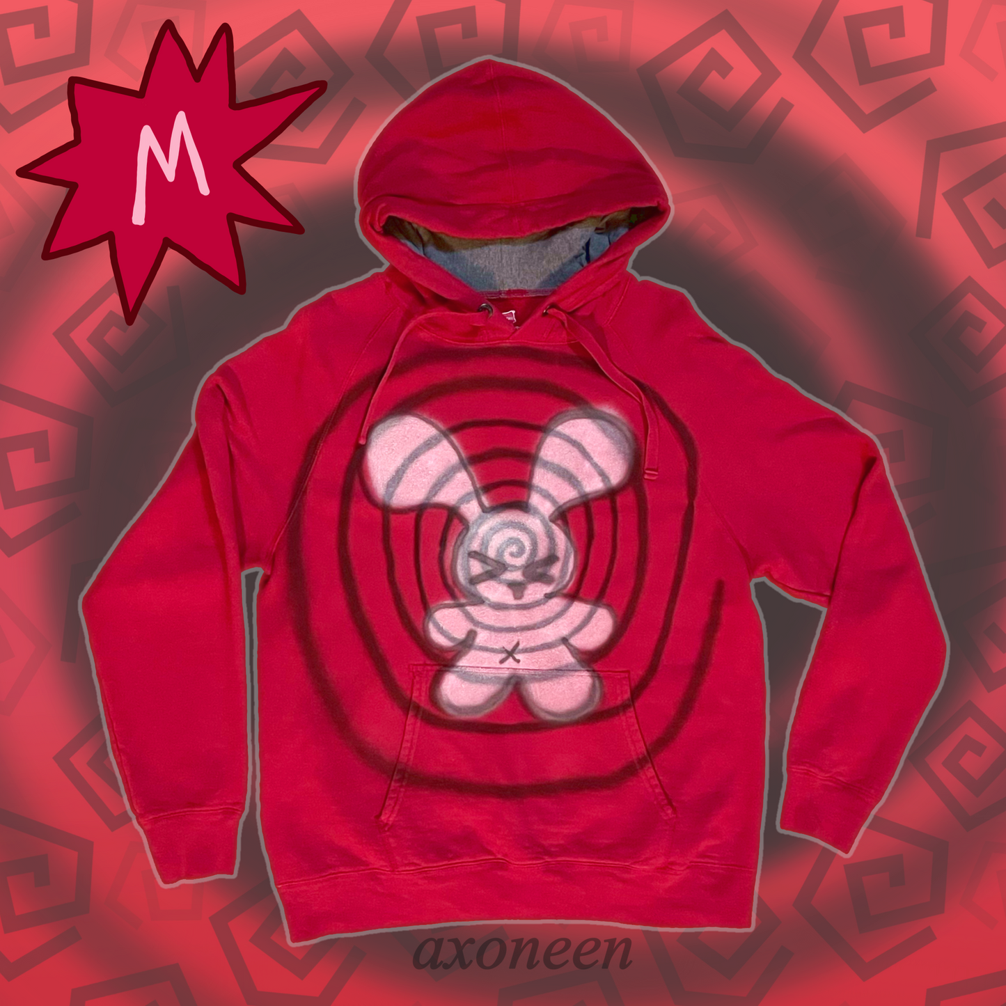 red black airbrushed spiral bunny cyber hoodie! (medium)