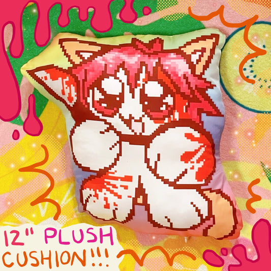 yancat yandere catgirl rainbow pixelart plush double sided pillow cushion! (12")