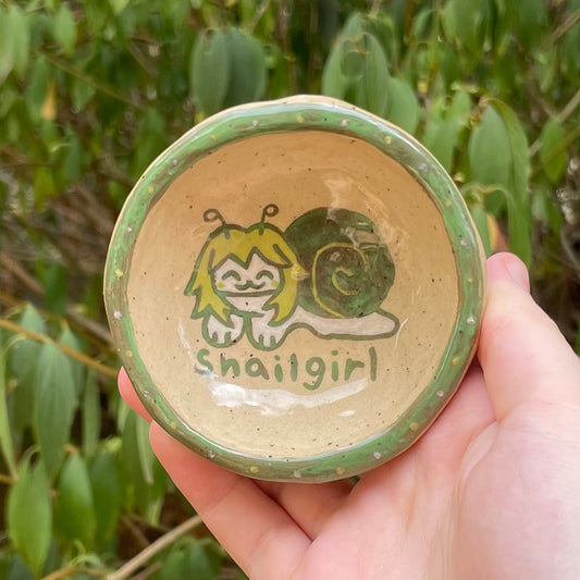 snailgirl green handmade small ceramic stoneware trinket dish!
