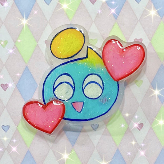handmade chao 3d glitter shrink plastic kawaii pin! (2")