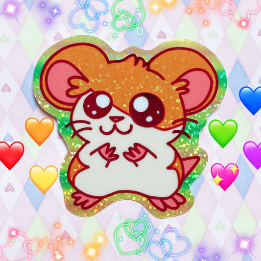 orange hamster kawaii glitter sticker! (3")