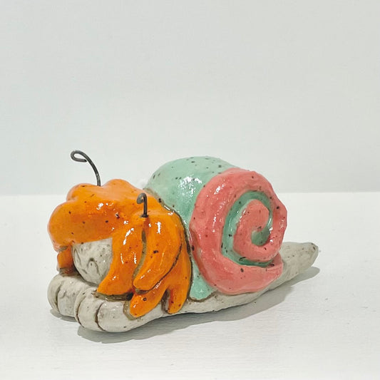 teal orange snailgirl handmade ceramic stoneware figure!