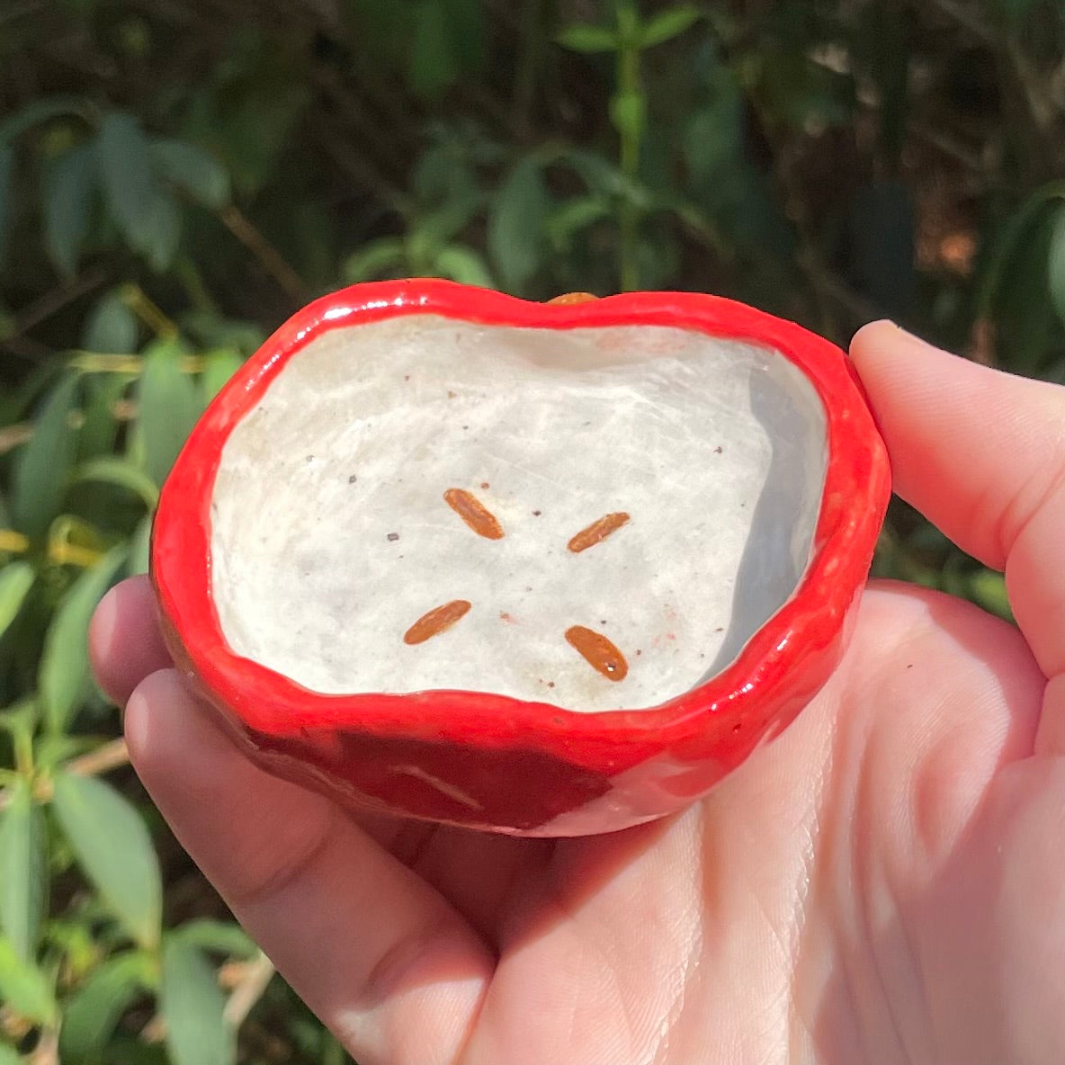 small red apple handmade ceramic stoneware trinket dish!