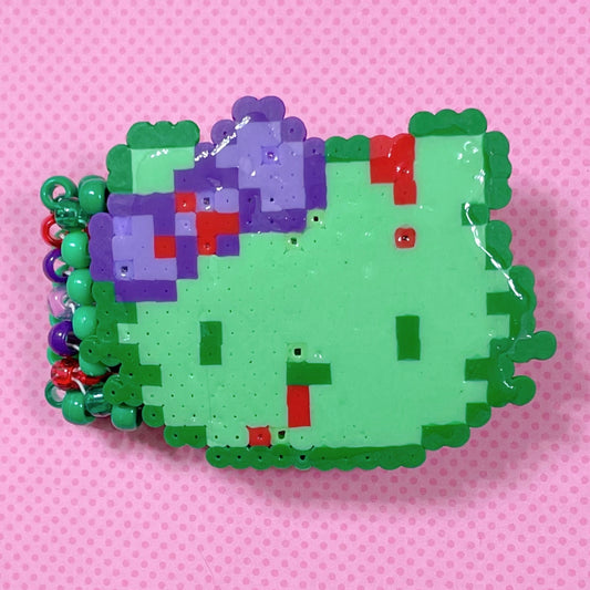 perler green purple zombie kitty handmade kandi cuff bracelet!