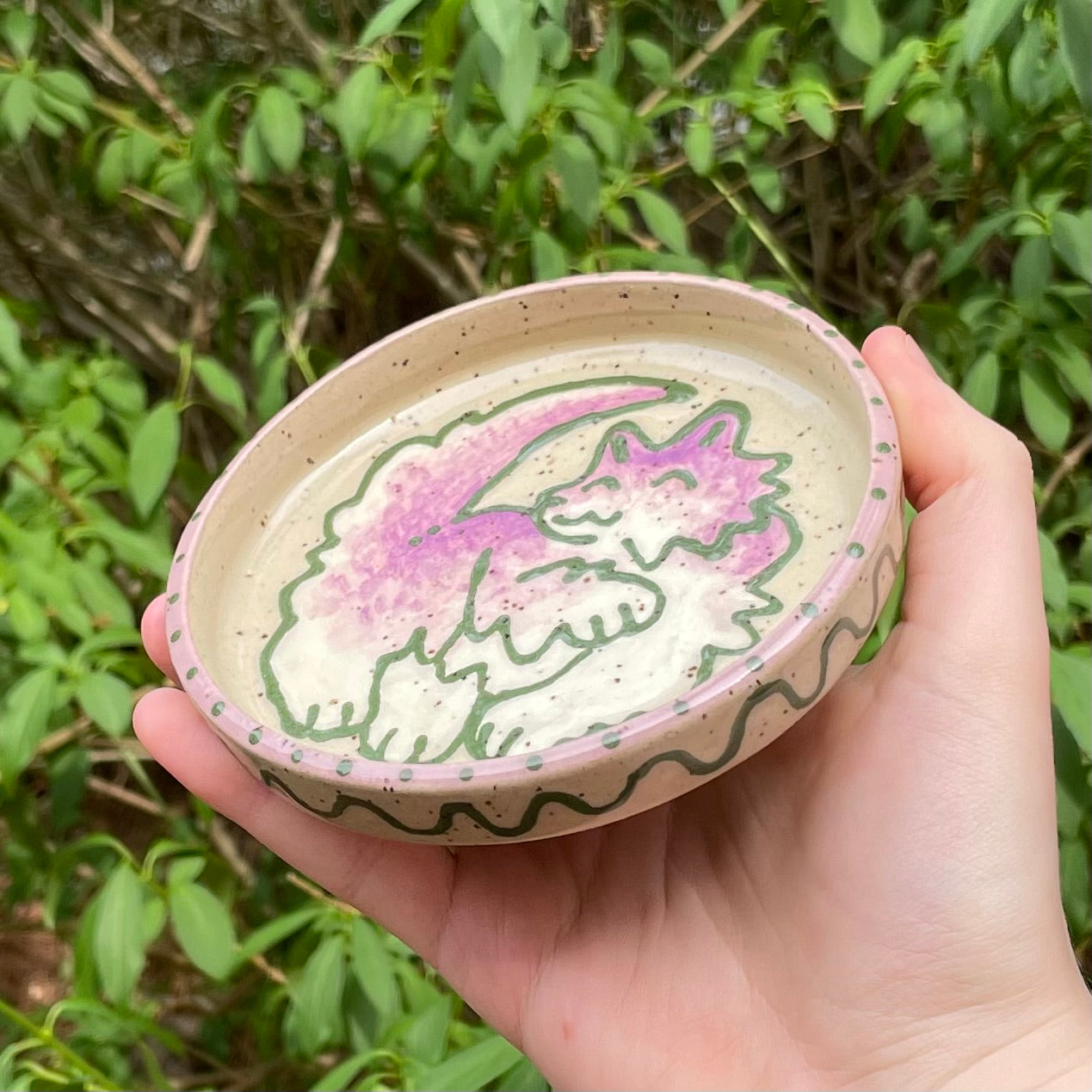 purple wolf wheel thrown ceramic stoneware dish!