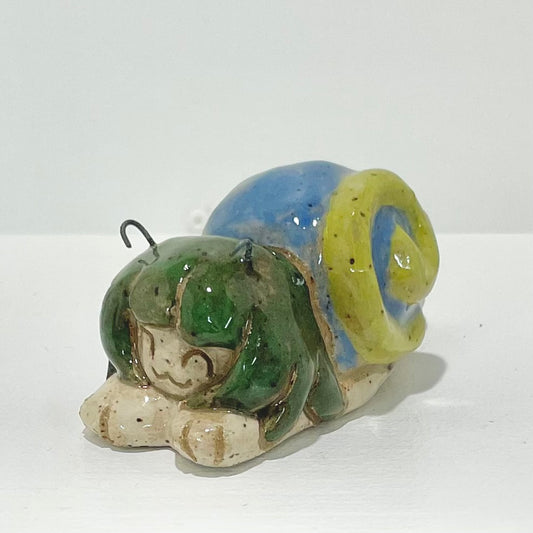 blue green snailgirl handmade ceramic stoneware figure!