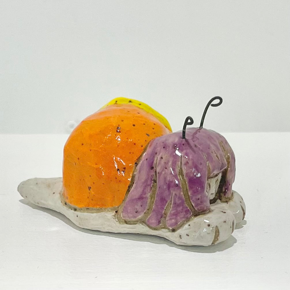 purple orange snailgirl handmade ceramic stoneware figure!