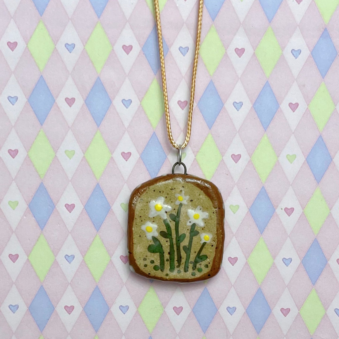 brown tan green daisy cute ceramic stoneware necklaces!