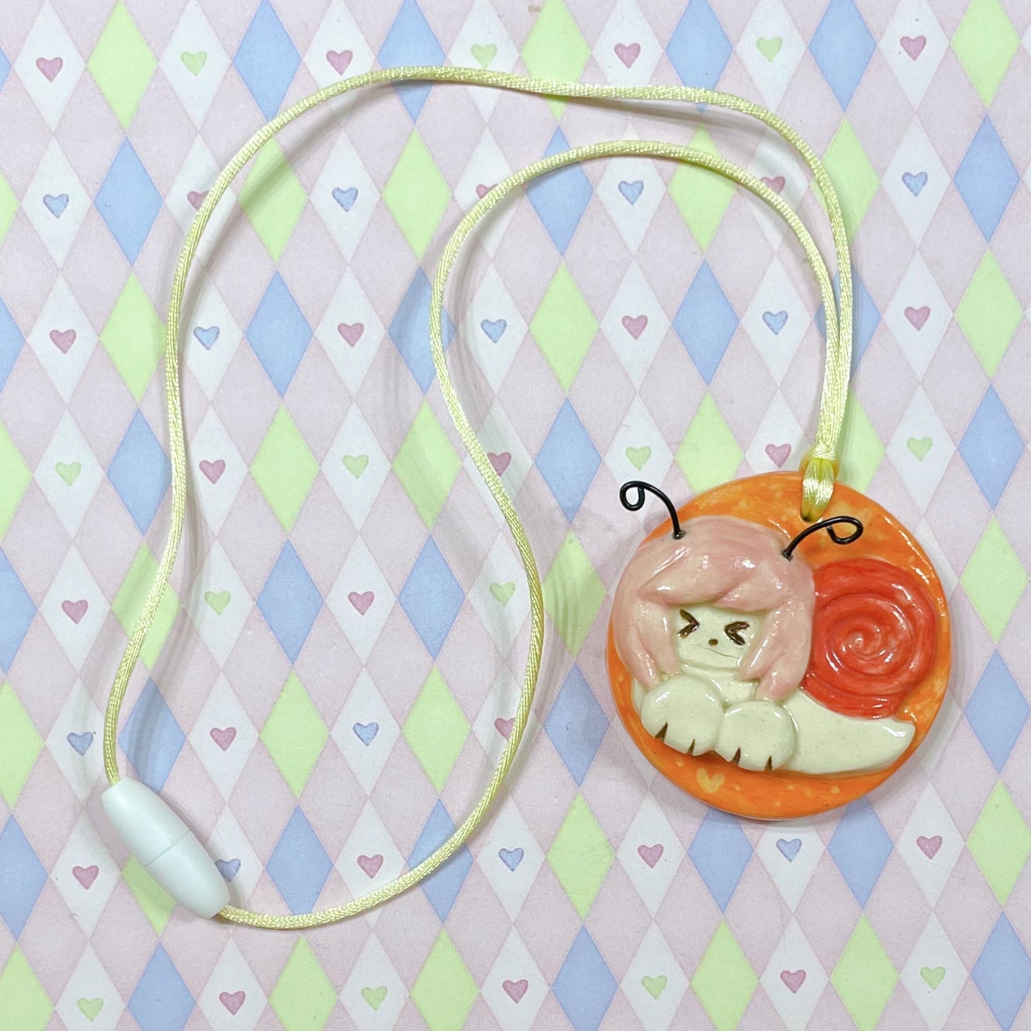 pink & red snailgirl kawaii ceramic stoneware necklace!