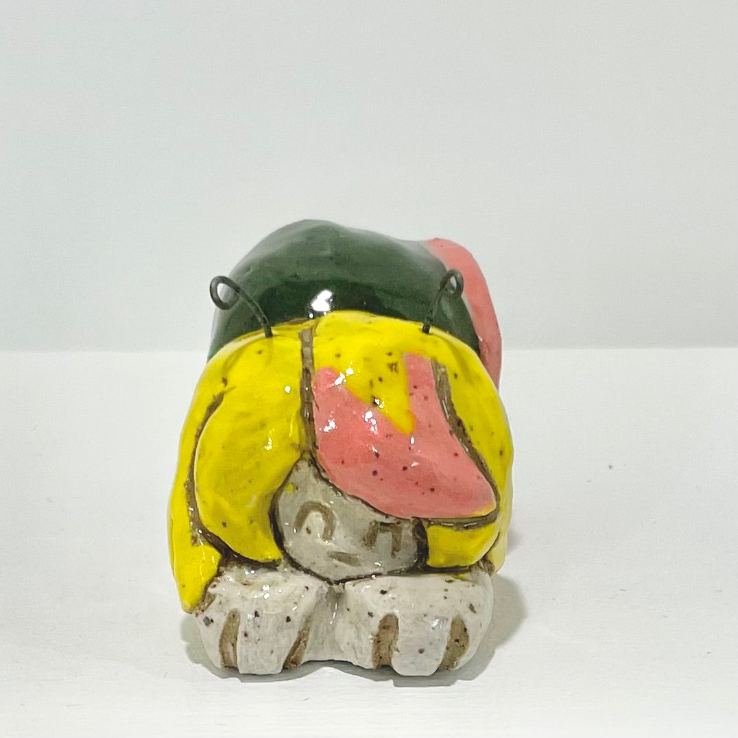green yellow pink snailgirl handmade ceramic stoneware figure!