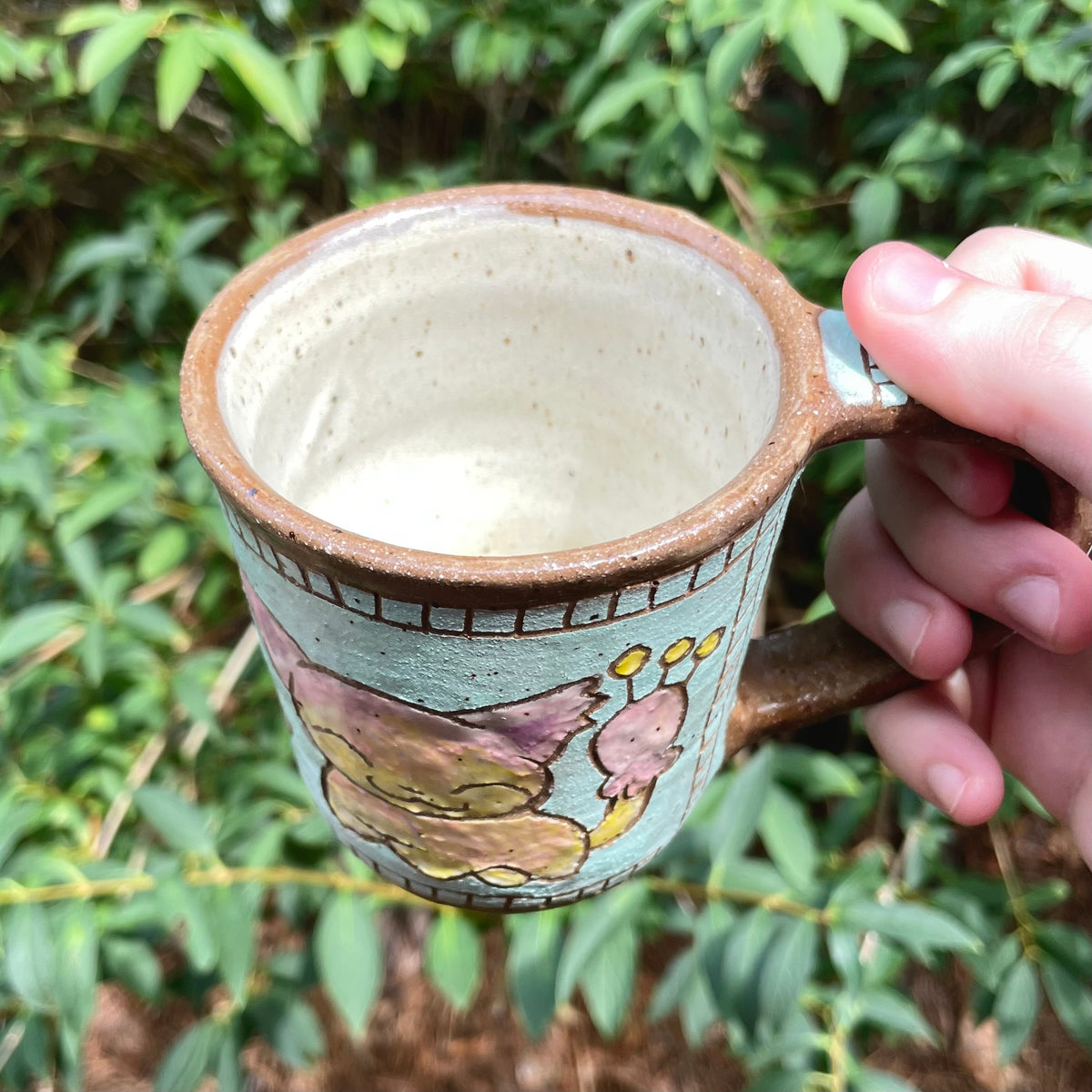 pink cat kawaii creature handmade ceramic stoneware mug!