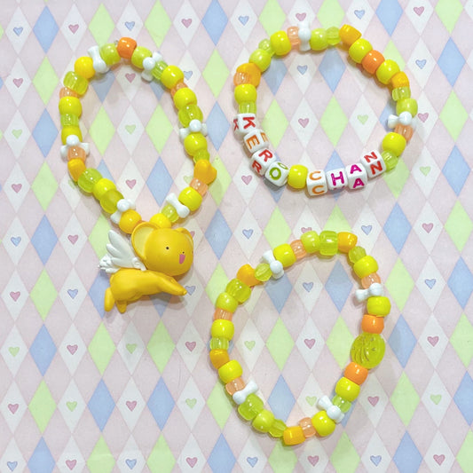 yellow kero kawaii 3 piece handmade kandi bracelet set!
