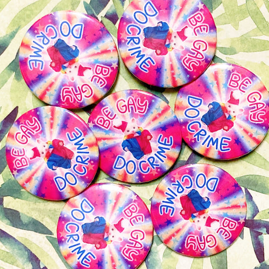 be gay do crime clown cat funny rainbow button! (1.5")