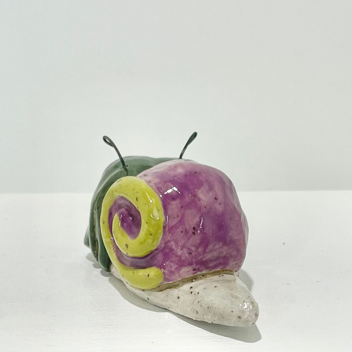 purple green snailgirl handmade ceramic stoneware figure!
