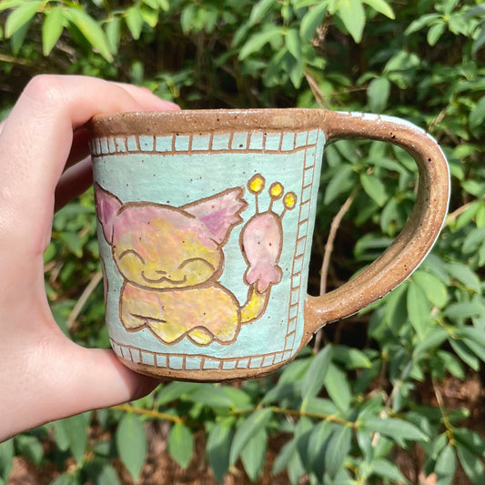 pink cat kawaii creature handmade ceramic stoneware mug!